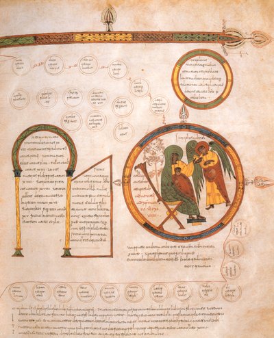 Bebudelsen til Maria og Jesu genealogi, fra den visigotisk-mozarabiske bibel af St. Isidores, fol.10r., 960 e.Kr. (tempera på vellum) af Spanish School
