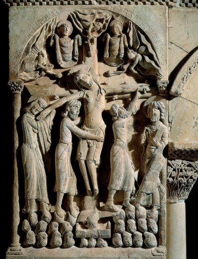 Nedstigningen fra korset, Mester af Saint Dominic af Silos (1100-tallet). Relief på sten af Spanish School