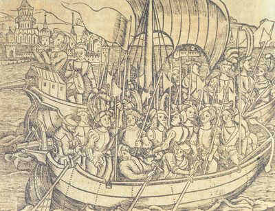 The Discovery of the New World af Chrisopher Columbus (1450-1596) illustration fra 