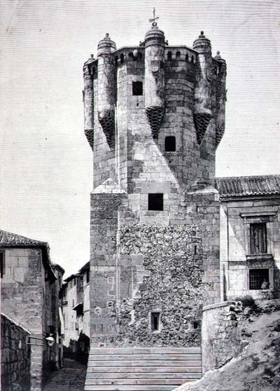Nøgleholderens tårn, bygget ca. 1480 i Plazuela de Menores, Salamanca af Spanish School
