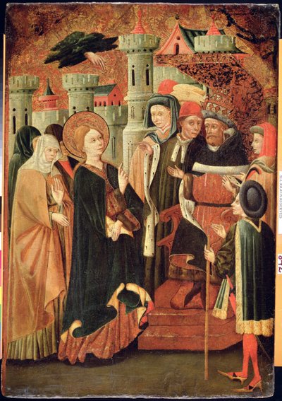 En kvindes helliggørelse (tempera på panel) af Spanish School