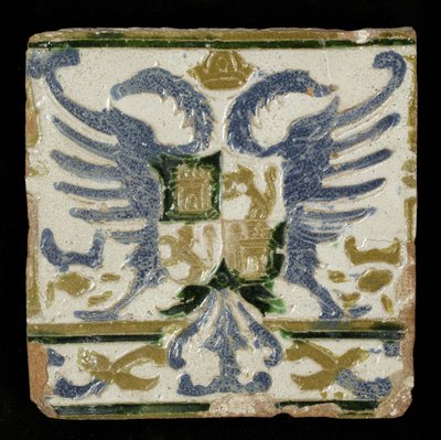 Flise med våben fra Leon og Castilien, 1525 (lertøj) af Spanish School