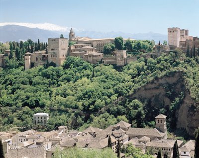 Udsigt over Alhambra-paladset fra det nordøstlige 14.-16. århundrede af Spanish School