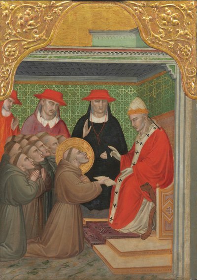 Den hellige Frans foran paven (godkendelsen af den franciskanske regel) af Spinello Aretino