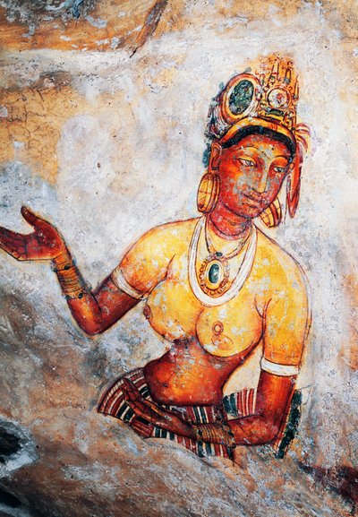 Maidens of Sigiriya, fresco, Sigiriya arkæologisk sted (Unesco World Heritage List af Sri Lankan School