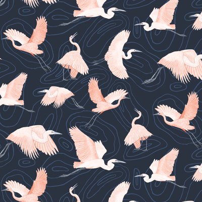 Egrets pattern I, 2022 (grafitblyant  digital) af Stacy Hsu