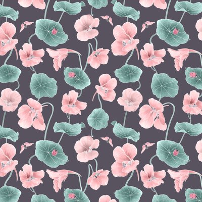 Nasturtium heltemønster colorway 1, 2020 (grafitblyant  digital) af Stacy Hsu