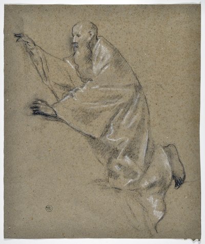 Studie af manddrapering, knælende (tegning) af Stanislas Torrents y de Amat