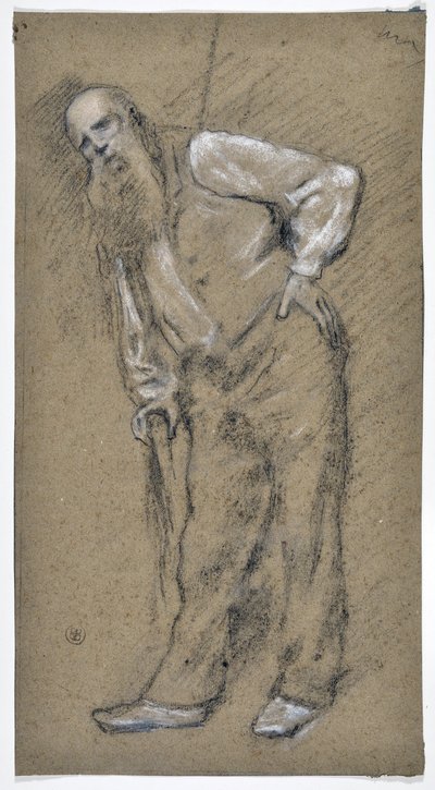 Studie af gammel mand hviler på en stok (tegning) af Stanislas Torrents y de Amat