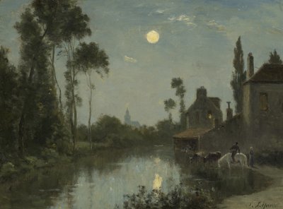 Moonlit River, c.1866-?70 af Stanislas Victor Edouard Lepine