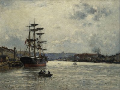 Havnen i Caen; Le Port de Caen, af Stanislas Victor Edouard Lepine