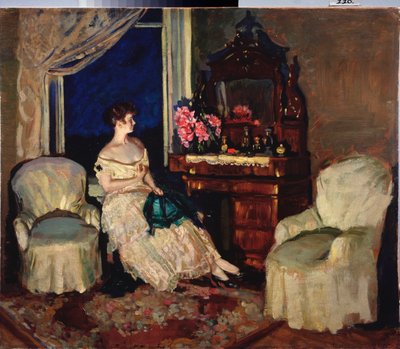 I rummet - Maleri af Stanislav Yulianovich Zhukovsky (Zhukovsky) (1873-1944), olie på lærred af Stanislav Joulianovitch Joukovski