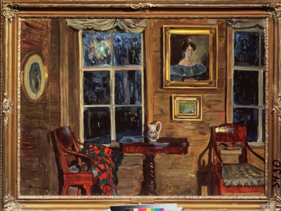 I et gammelt hus. Maleri af Stanislav Yulianovich Zhukovsky (Zhukovsky) (1873-1944), olie på lærred af Stanislav Joulianovitch Joukovski