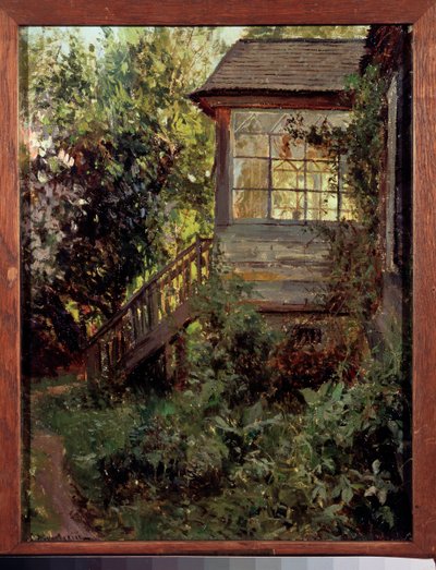 Et landsted. Terrassen. Maleri af Stanislav Yulianovich Zhukovsky (Zhukovsky) (1873-1944), olie på lærred. Russisk kunst, slutningen af ​​det 19.-20. århundrede. Statens Tretyakov-galleri, Moskva. af Stanislav Joulianovitch Joukovski