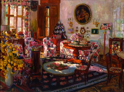 Interiør i herregården Brasovo, 1912. af Stanislav Julianovic Zukovskij