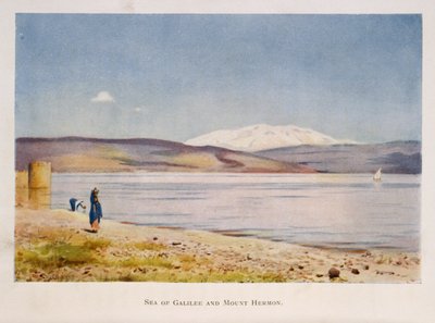 Genesaret Sø mod Hermon-bjerget (i Syrien), Palæstina 1906 af Stanley Inchbold