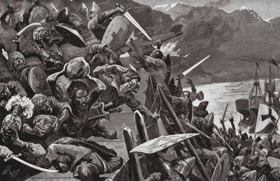 Korsfarere stormer Nikæa (litografi) af Stanley L. (after) Wood