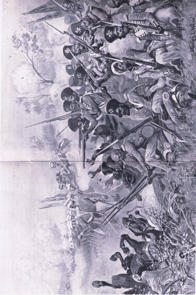 Chilianwala, 13. januar 1849: Goddys Brigade gør et galant standpunkt, når de er omgivet af sikher, illustration fra British Battles on Land and Sea, 1915 af Stanley L. Wood