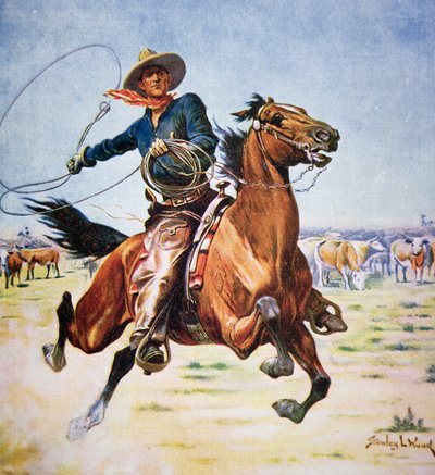 Texas Cowboy (farve litho) af Stanley L. Wood