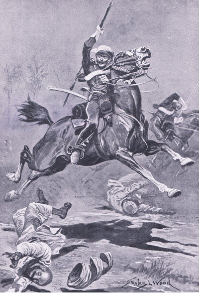 The 9th Lancers at Delhi, 1857, illustration fra British Battles on Land and Sea, 1915 af Stanley L. Wood