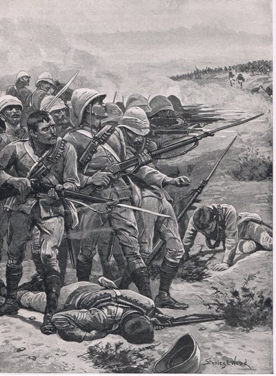 Pladsen ved ABU-Kru, 19. januar 1885, illustration fra British Battles on Land and Sea, 1915 af Stanley L. Wood