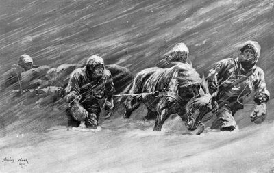 The trek during the snowstorm, 1909dani af Stanley L Wood