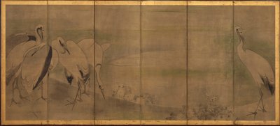Traner og krysantemum, Momoyama- eller Edo-perioden, 1568-1868. af Sôtatsu
