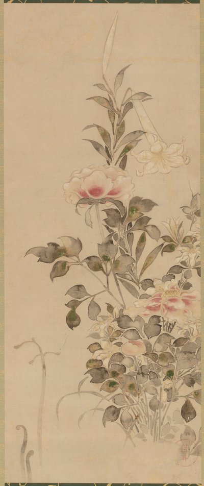 Pæoner og liljer, Momoyama- eller Edo-perioden, 1568-1615. af Sôtatsu
