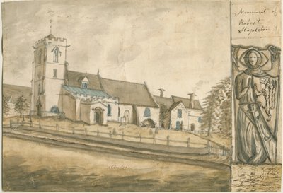 Aldridge Church: vandfarvemaleri, nd [1762-1802] (maleri) af Stebbing Shaw
