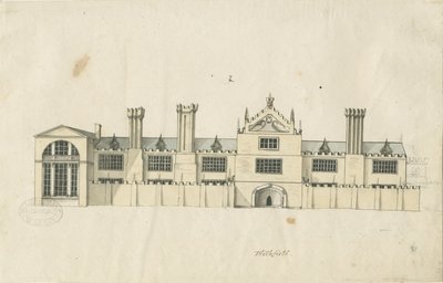 Blithfield Hall: tonet pentegning og [1700-tallet] (tegning) af Stebbing Shaw