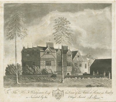 Bushbury - Moseley Old Hall: akvatintegravering og [1700-tallet] af Stebbing Shaw