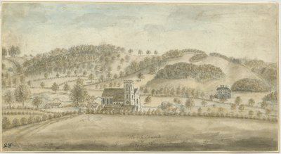 Colwich Church og Oakedge House: vandfarvemaleri, nd [1762-1802] (maleri) af Stebbing Shaw