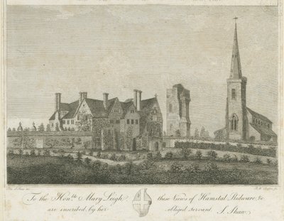 Hamstall Ridware - Kirke og Herregård: gravering, nd [1762-1802] af Stebbing Shaw