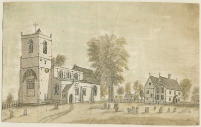 Hanbury Church: vandfarvemaleri, 1791 af Stebbing Shaw