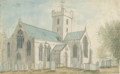 Leigh Church: akvarelmaleri og [c 1795] af Stebbing Shaw