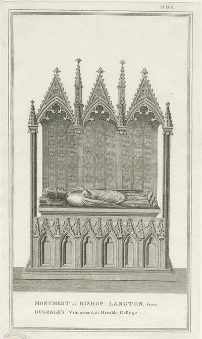 Lichfield Cathedral - Monument til biskop Langton: gravering, nd [1762-1798] (tryk) af Stebbing Shaw