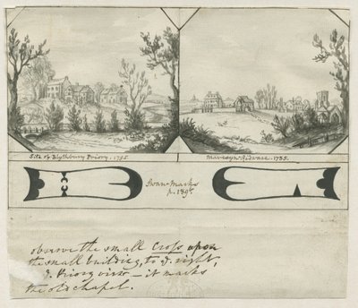 Mavesyn Ridware Hall - Gatehouse: tegning med indisk blæk af Stebbing Shaw