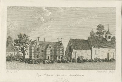 Pipe Ridware kirke og herregård: gravering, nd [1762-1798] af Stebbing Shaw