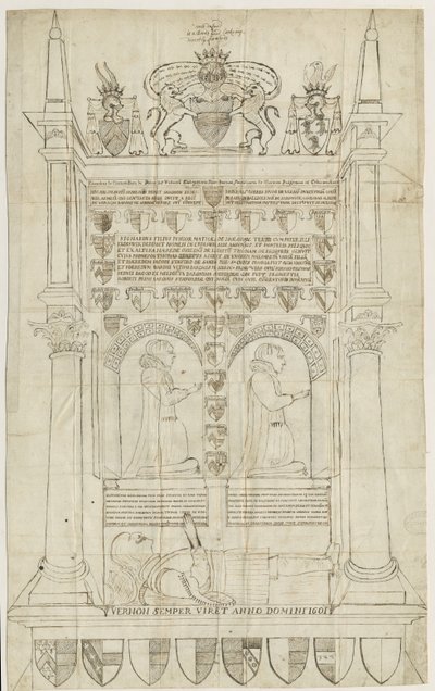 Sandon Church - Tomb of Sampson Erdeswick: pen- og blæktegning, nd [?18th cent] (tegning) af Stebbing Shaw