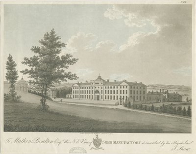 Soho Manufactory: farvet akvatintegravering, nd [c 1798] (tryk) af Stebbing Shaw