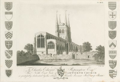 Tamworth Church: akvatintegravering, 1792 af Stebbing Shaw