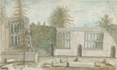 Tixall Hall: vandfarvemaleri, nd [1762-1802] af Stebbing Shaw