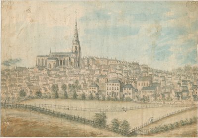 Walsall Town - North West View: vandfarvemaleri, og [c 1798] af Stebbing Shaw