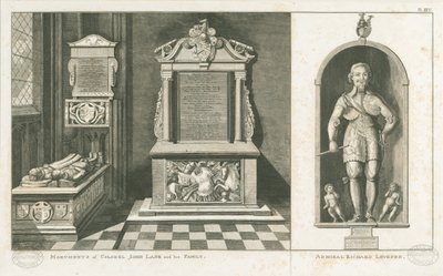 Wolverhampton - Monumenter over oberst John Lane og admiral Richard Leveson: gravering, nd [c 1798] (tryk) af Stebbing Shaw