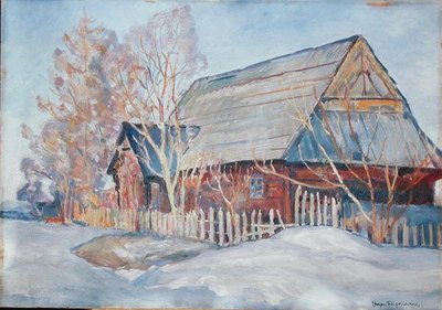 Sommerhus i Podhale (olie på pap) af Stefan Filipowicz