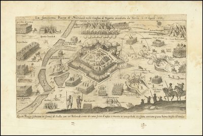 Den berømte plads i Neuhausel ved Ungarns grænser belejret af tyrkerne den 13. august 1663 af Stefano Scolari