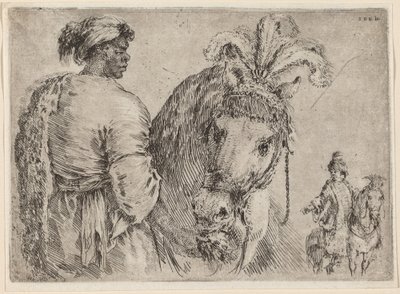 En sort mand fodrer en hest af Stefano della Bella