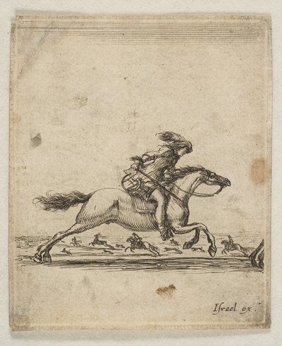 En rytter med sværd i hånden galopperer mod højre, andre ryttere galoperer..., ca. 1645-46. af Stefano della Bella