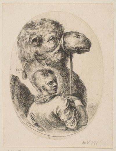 En slave holder en kamel ved tøjlen, fra flere hoveder i persisk stil Plusieurs ..., 1649. af Stefano della Bella
