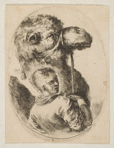 En slave holder en kamel ved tøjlen, fra flere hoveder i persisk stil Plusieurs ..., 1649. af Stefano della Bella